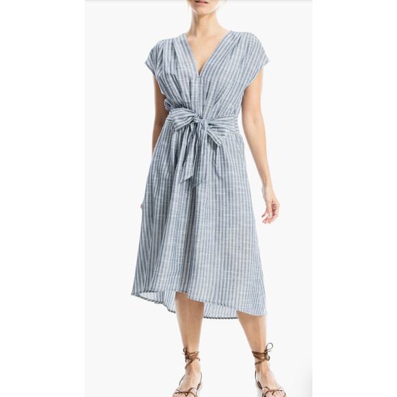 Max Studio Stripe Tie Front Cotton Blend Dress Size XL NWT Side Pockets Beachy - Picture 1 of 15